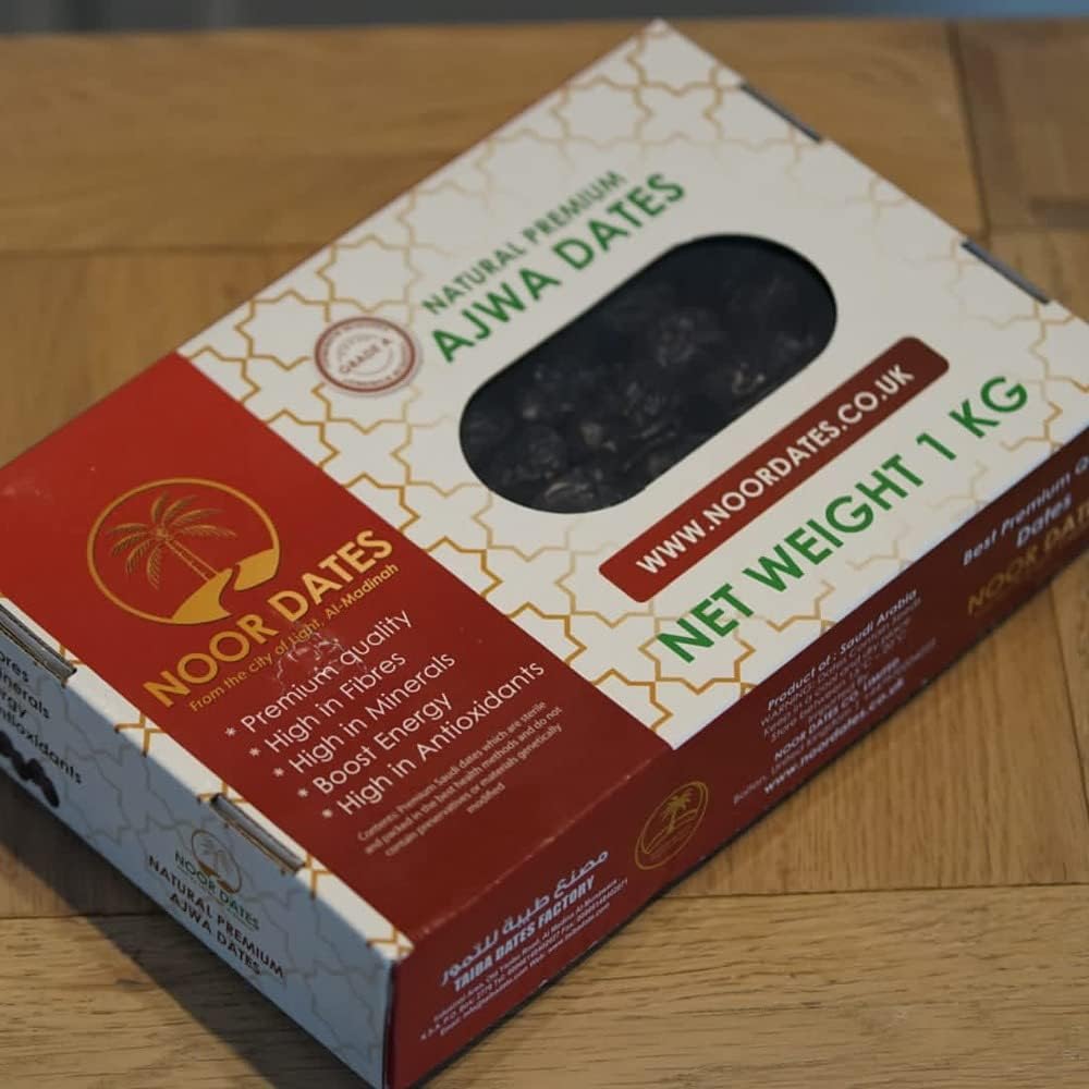 Noor Dates Premium Quality Ajwa Dates - 1kg Soft Dry Medium Sized Date - Hub Alhaya