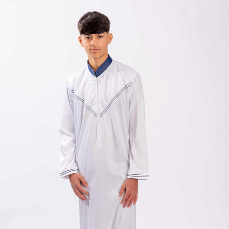 Boys White Emirati Collar Thobe 