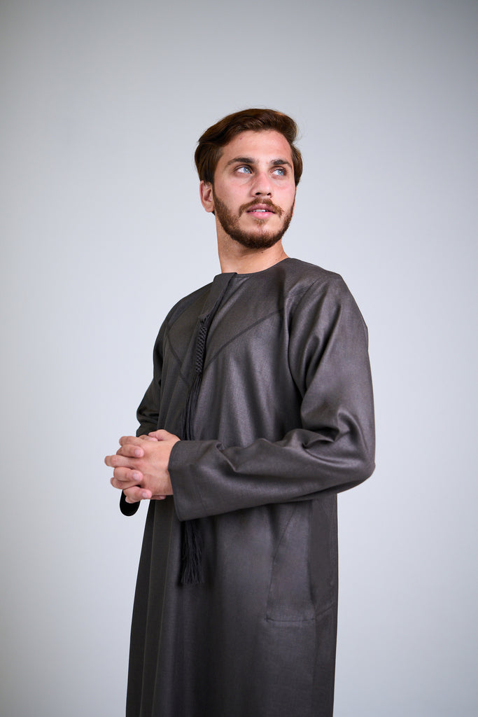 Grey Smart Thobe | Emirati Grey Kandoora | Omani Thobe